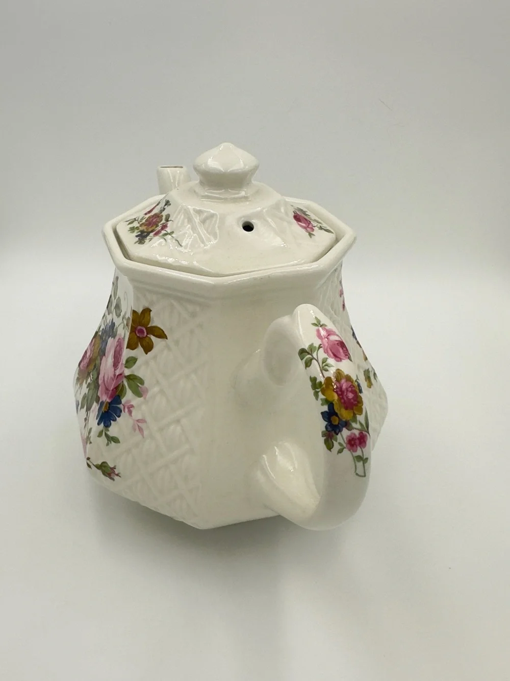 Vintage Sadler Windsor Teapot Basketweave Floral Octagonal Made in England